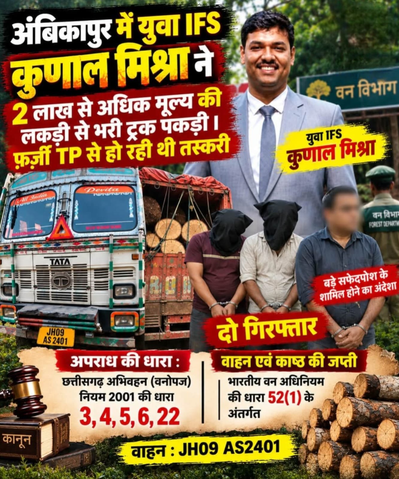 लकड़ी तस्करी मामले में वन विभाग की बड़ी कार्रवाई